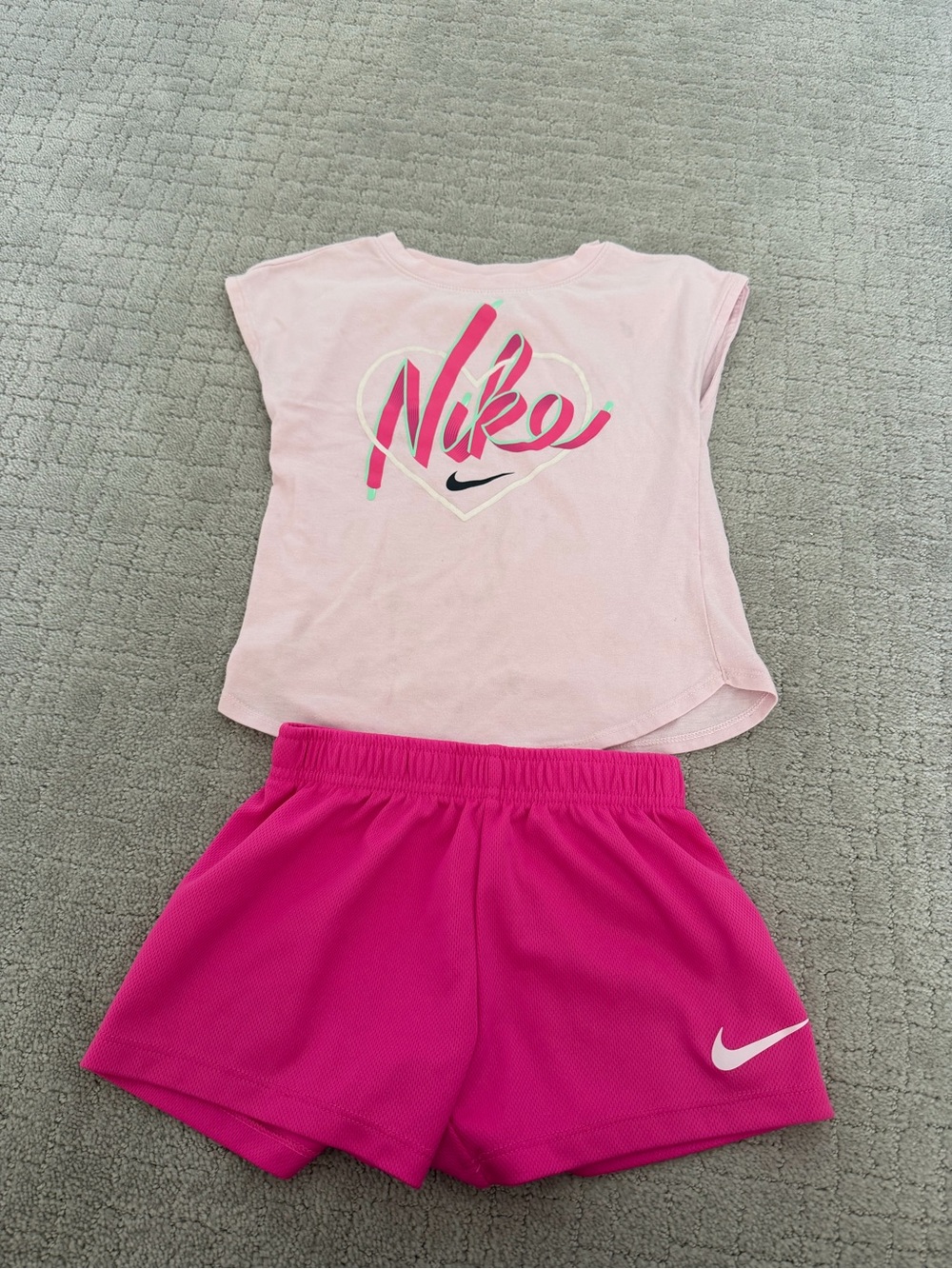 Nike Pink Heart Logo Pajama Set - Light Pink Top & Hot Pink Shorts
